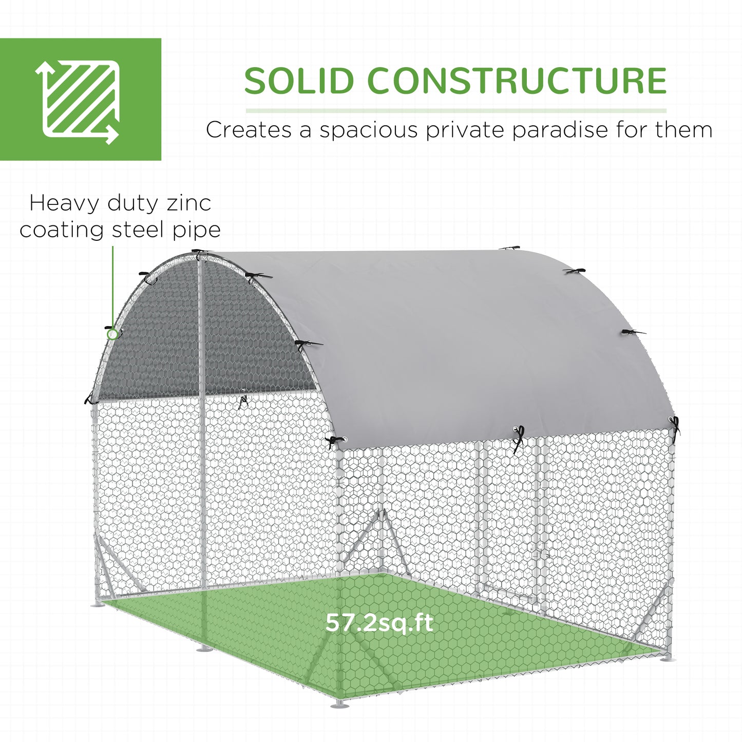 حظيرة دجاج مجلفنة من PawHut Walk In Chicken Run، قفص دواجن، حظيرة لعب للحيوانات الأليفة، حديقة مع غطاء مقاوم للماء، 2.8 × 1.9 × 2 متر