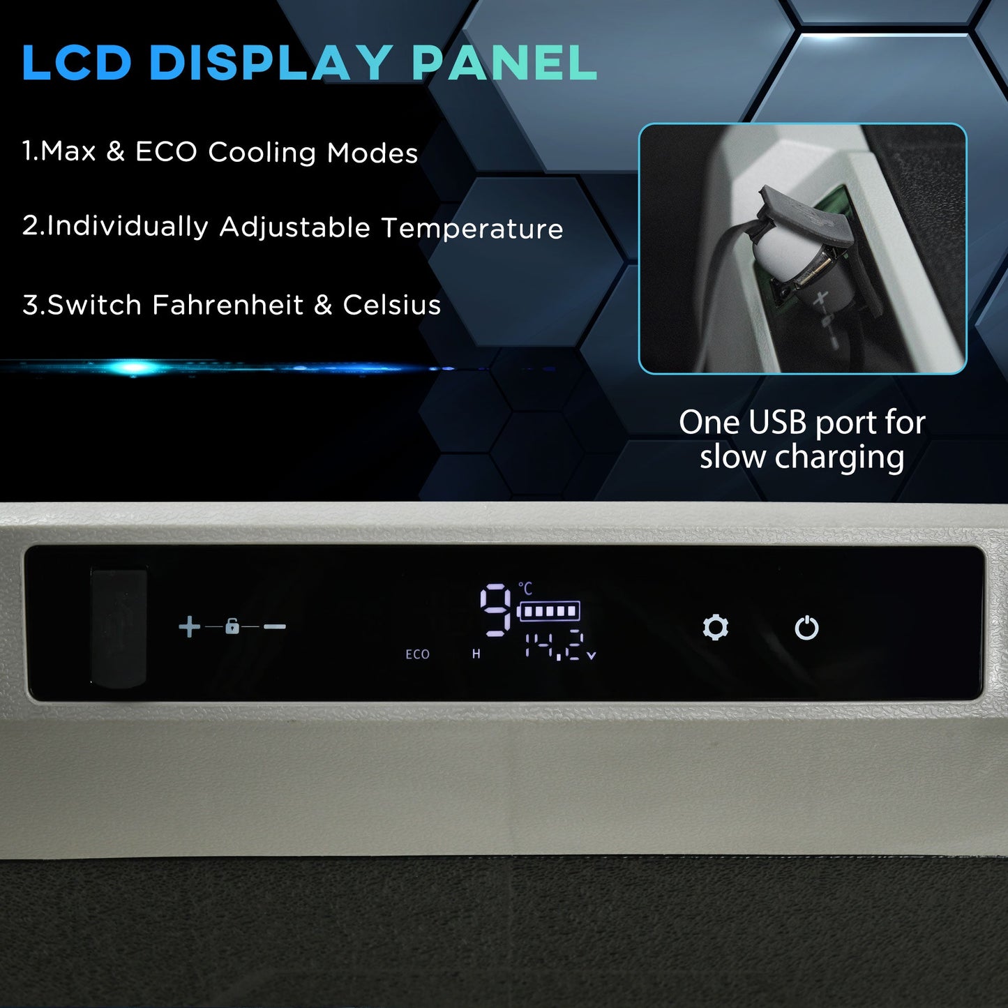 ثلاجة سيارة من Outsunny بسعة 50 لتر، صندوق تبريد محمول بضاغط، ثلاجة وفريزر مع ضوء LED داخلي، مقابض قابلة للطي، حاملات أكواب، تيار مستمر 12/24 فولت وتيار متردد 110-240 فولت للمنزل المتنقل والقارب والسفر حتى -20 درجة مئوية
