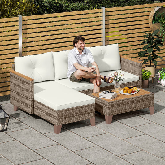 Outsunny 3 Pieces Rattan Garden Furniture Set in Cream