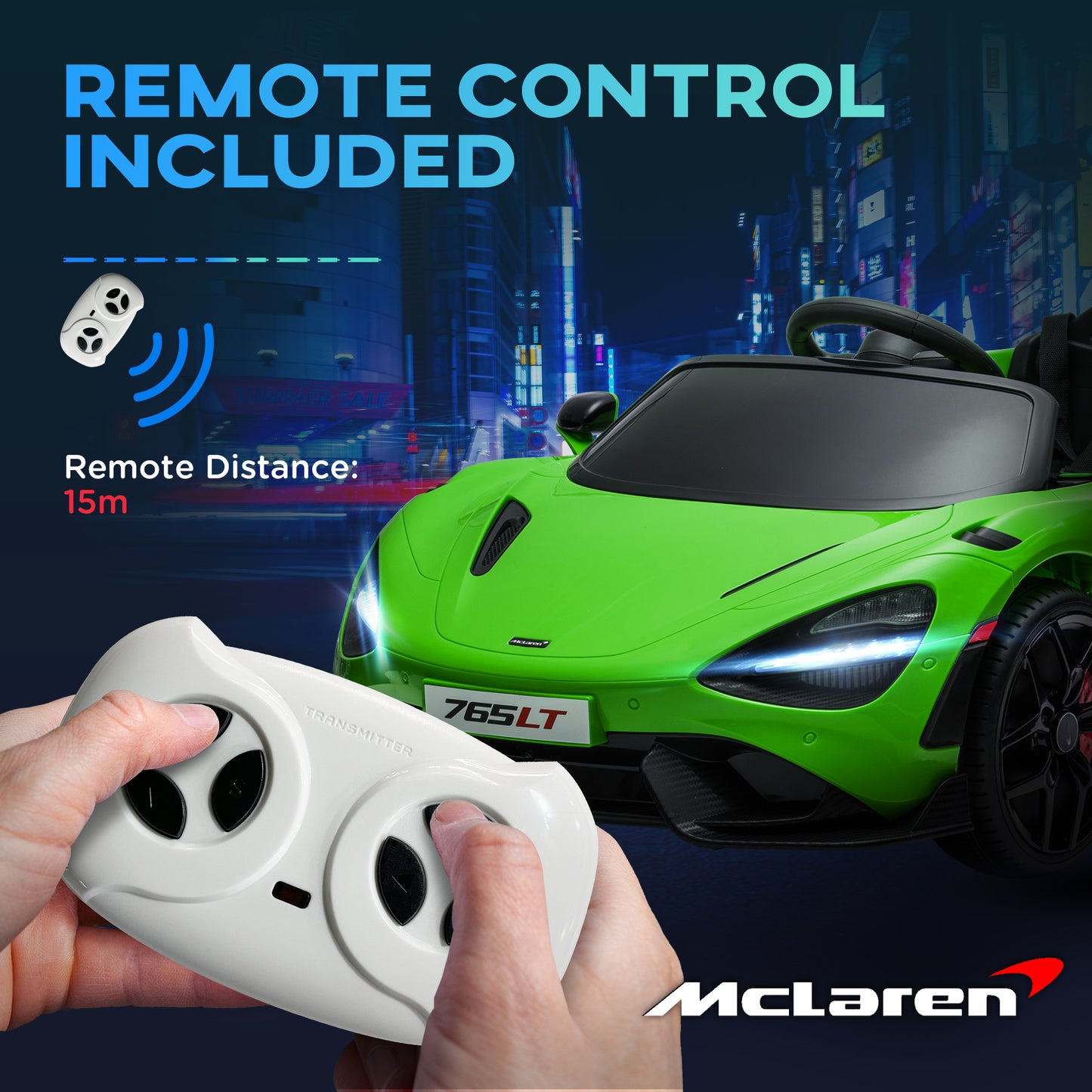 AIYAPLAY McLaren 765LT Licensed 12V Kids Electric Ride on Car with Butterfly Doors, Remote Control, Transport Wheels, Green