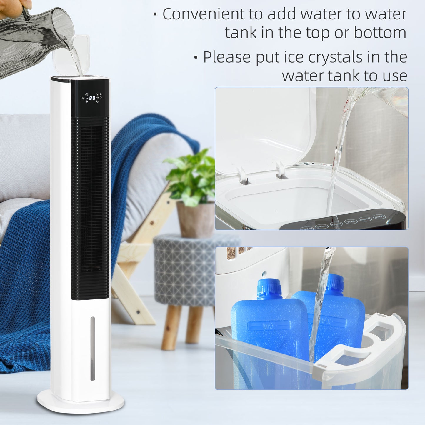 HOMCOM Portable Air Cooler, 6L Tank Humidifier Evaporative Ice Cooling Fan Water Conditioner Unit with 3 Modes, 3 Speed, Remote, Timer, Oscillating for Home Bedroom, White