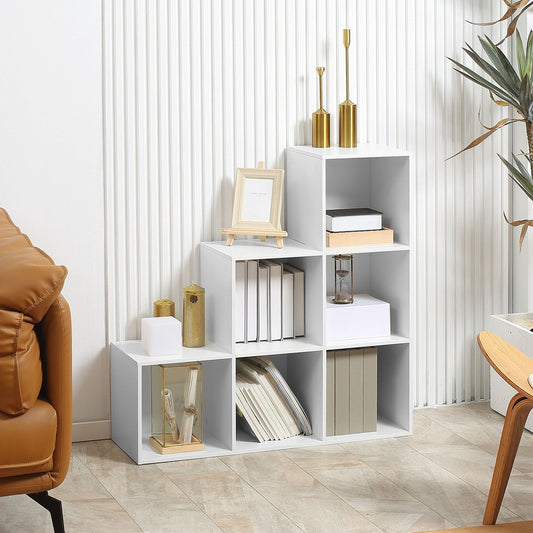 وحدة تخزين HOMCOM ثلاثية المستويات بـ 6 مكعبات، خزانة من ألواح الخشب المضغوط، رف كتب منظم للمنزل والمكتب - أبيض