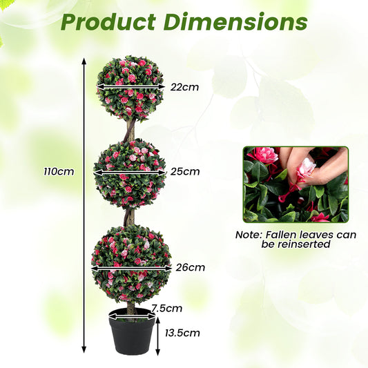 Size diagram showing the dimensions of the faux potted floral plant