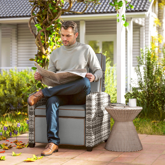 Outsunny 145° Reclining Rattan Armchair with Footrest in Mixed Grey and Grey
