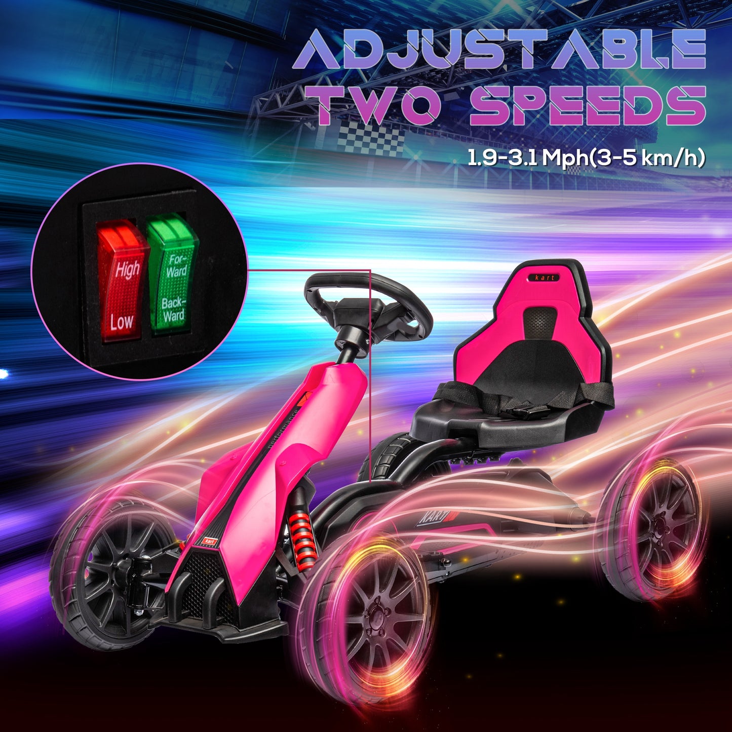 HOMCOM 12V Electric Go-Kart for Kids, Ride-On Racing Go-Kart, with Forward and Reversing Functions, for Ages 3-8 Years - Pink