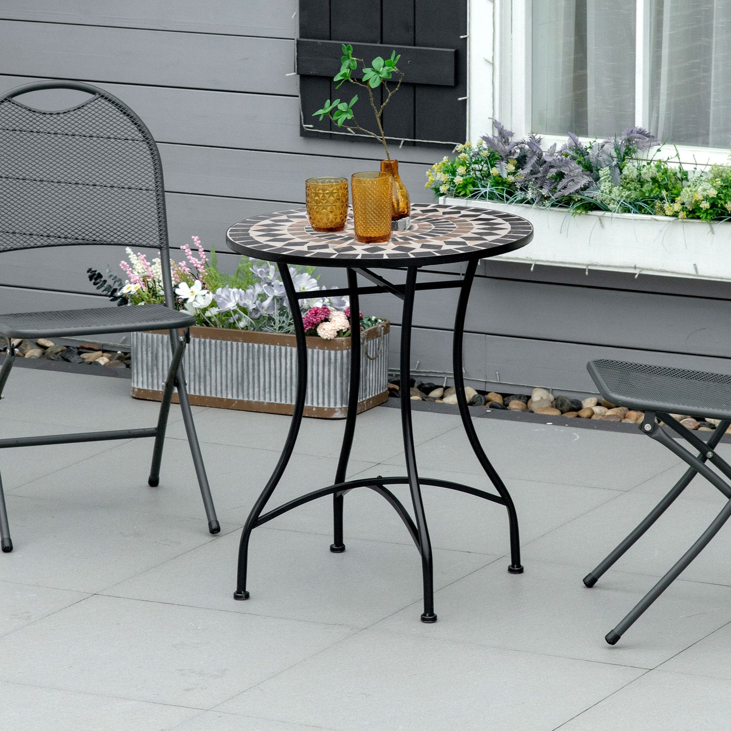 طاولة فناء خارجية من Outsunny Mosaic مقاس 60 سم - أسود