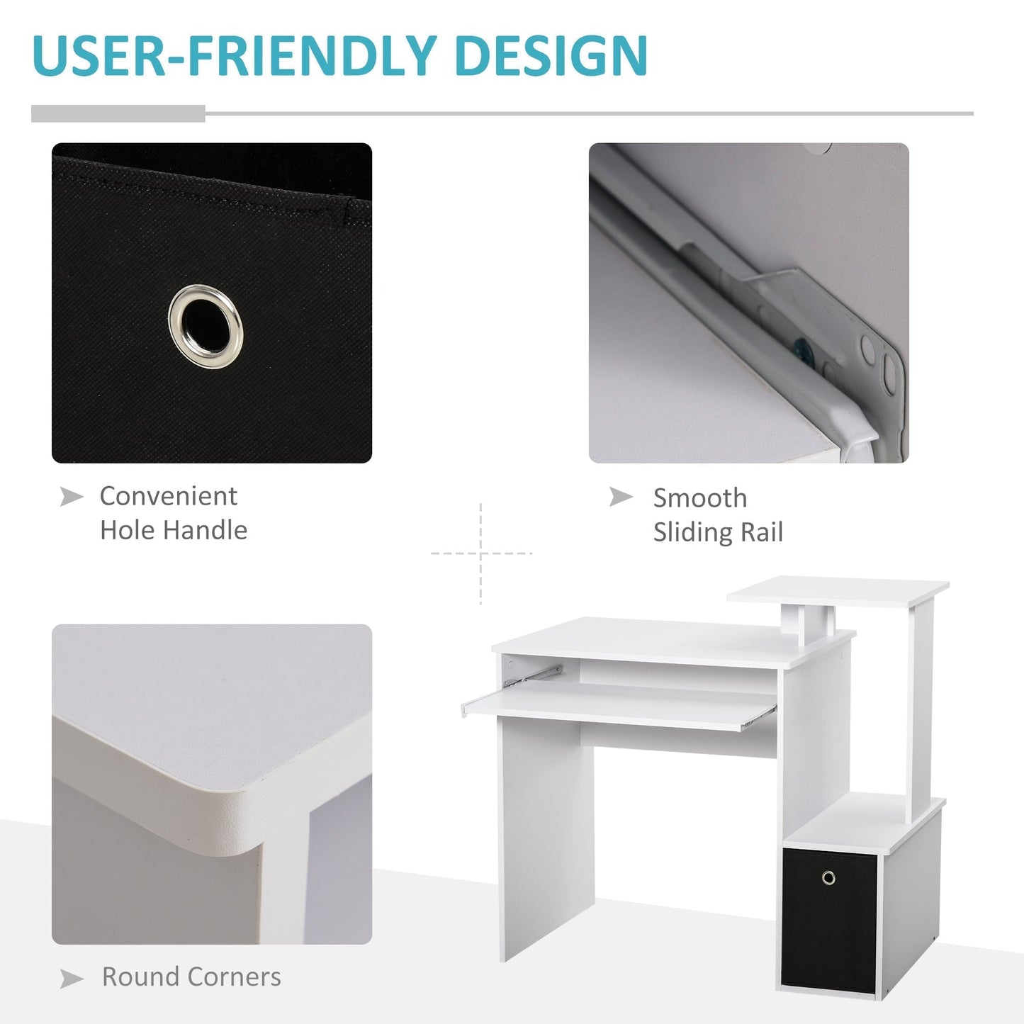 Close up of the user-friendly design of the computer desk with fabric drawer
