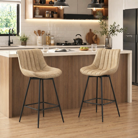 HOMCOM Set of 2 PU Leather Swivel Bar Stools - Light Brown