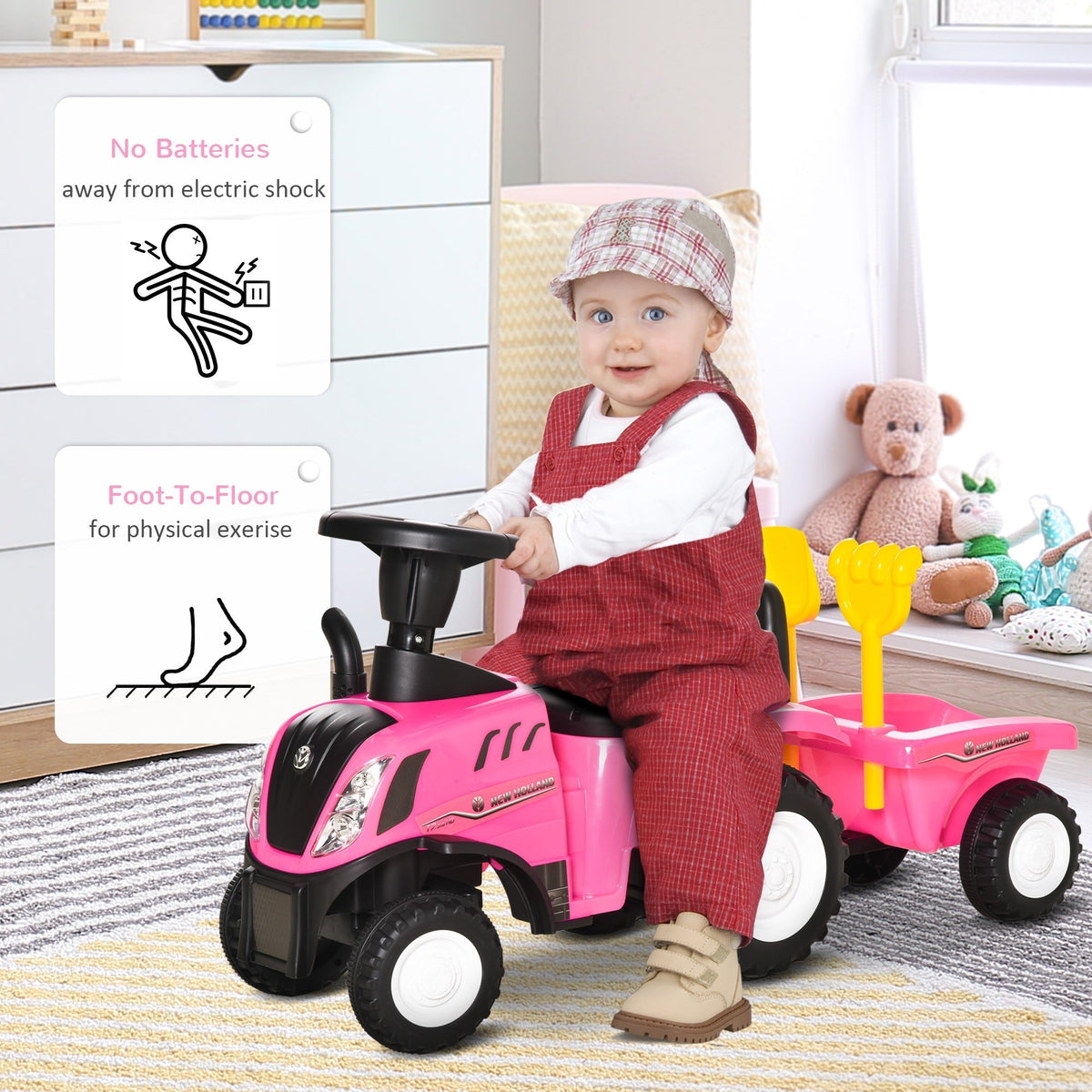 جرار ركوب للأطفال من HOMCOM، ووكر للأطفال الصغار، لعبة دفع بالقدم، للأعمار من 1-3 سنوات - وردي