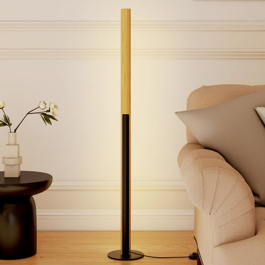 The bamboo floor lamp in a living room setting next to a sofa