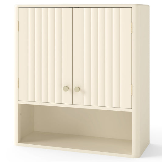 Fluted Bathroom Wall Cabinet with double doors and an open shelf below