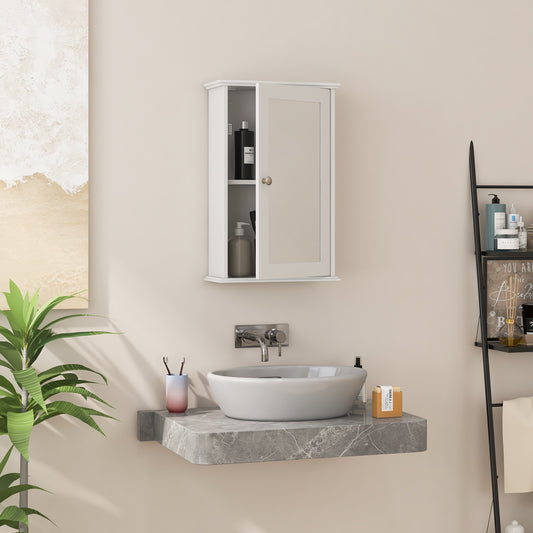 The wall cabinet mounted above a bathroom sink with toiletries stored inside