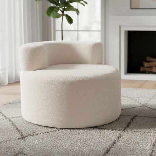 Curved backrest sofa in a living room on a rug