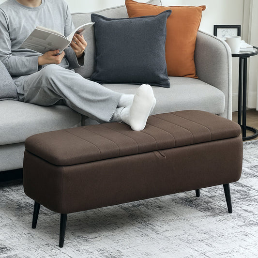 مقعد تخزين كتاني الشكل من HOMCOM بمقاس 92 × 31 سم - بني داكن