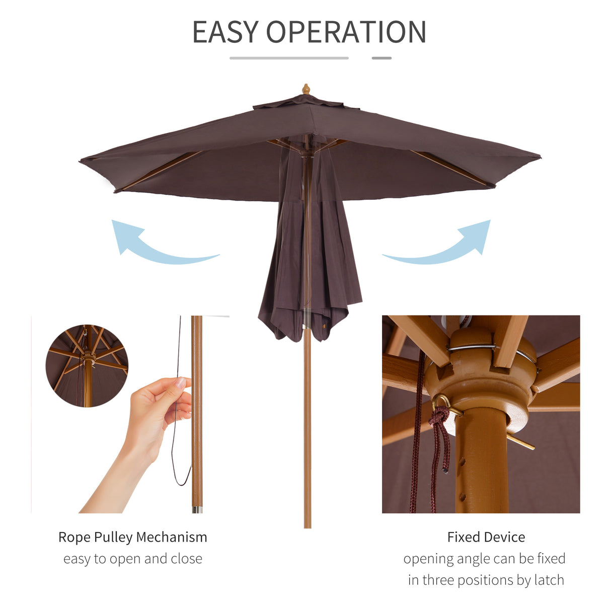 Outsunny 2.5m Wood Garden Parasol in Coffee