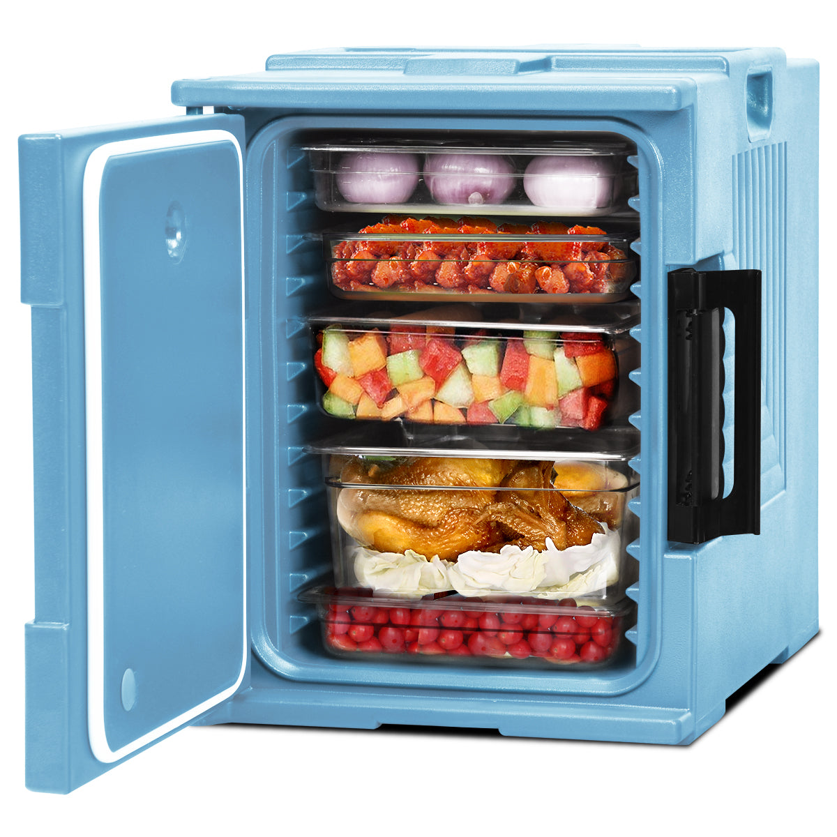 Front-Loading Insulated Food Pan Carrier for 6 Full-Size Pans-Blue