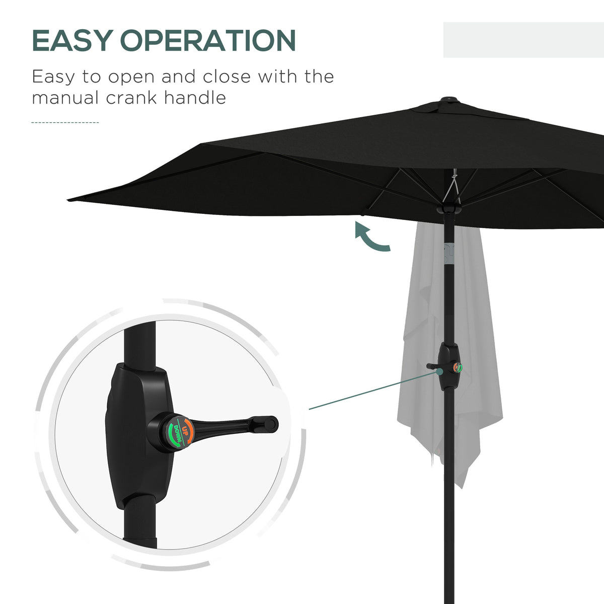 Outsunny Garden Parasol Umbrella with Aluminium Pole in Black