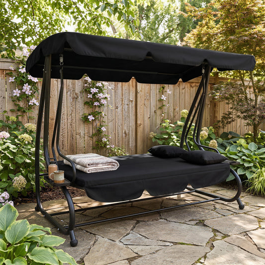 Outsunny Three-Person Garden Swing Chair in Black
