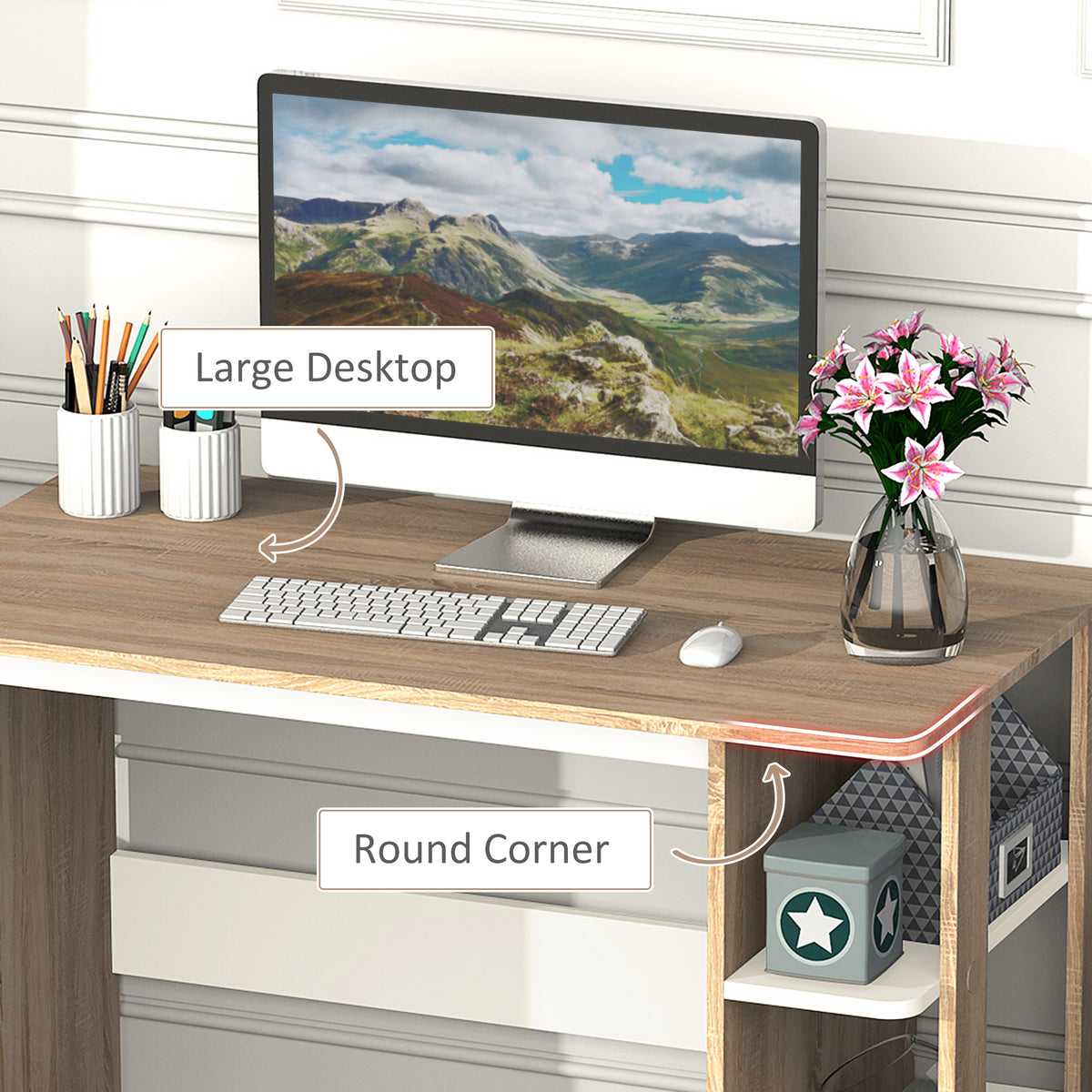 HOMCOM Computer Desk in Oak and White