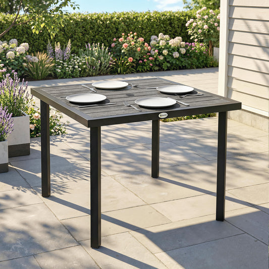 Outsunny Square Garden Dining Table with Parasol Hole in Light Grey
