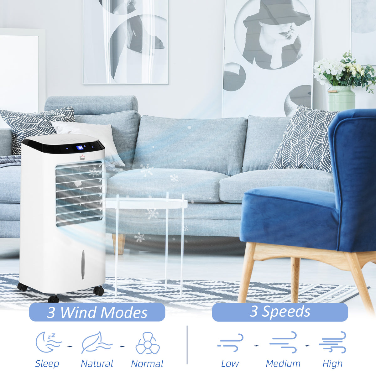 HOMCOM Portable Air Cooler in White