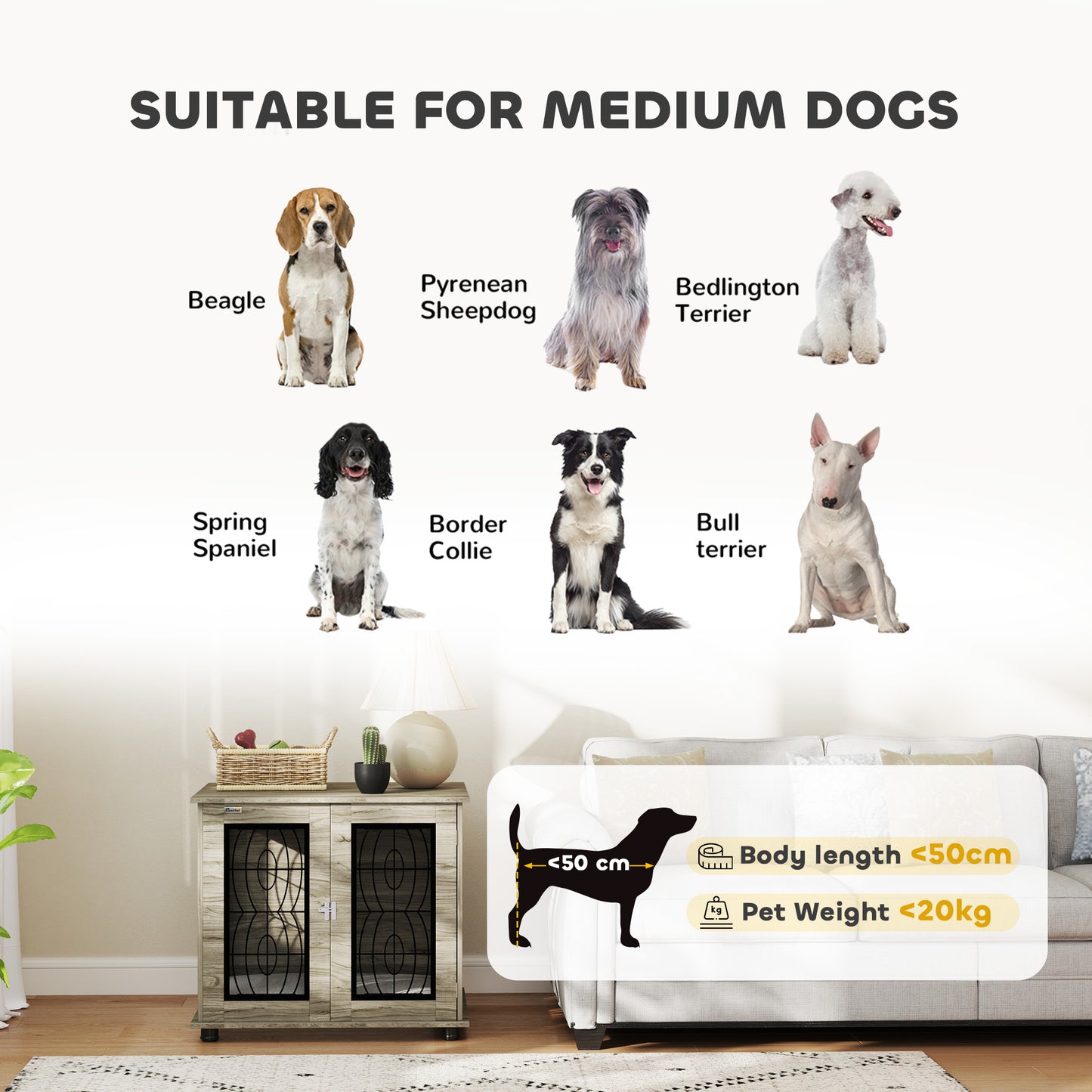 PawHut Indoor Dog Crate Furniture End Table with Soft Washable Cushion, Lockable Front Door, for Medium Dogs - Black