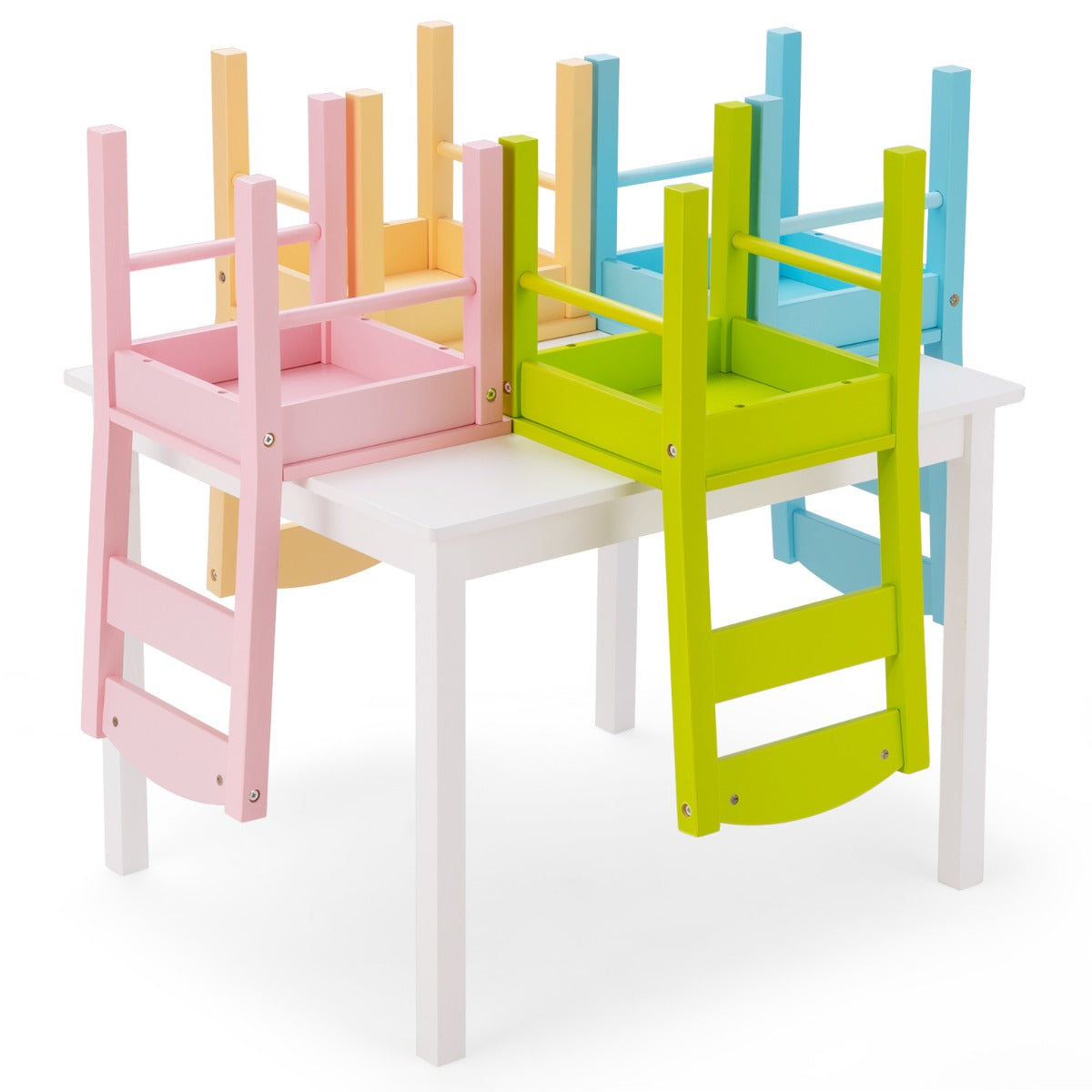 Children Wooden Table and 4 Chairs for Preschool Girls and Boys-Pastel