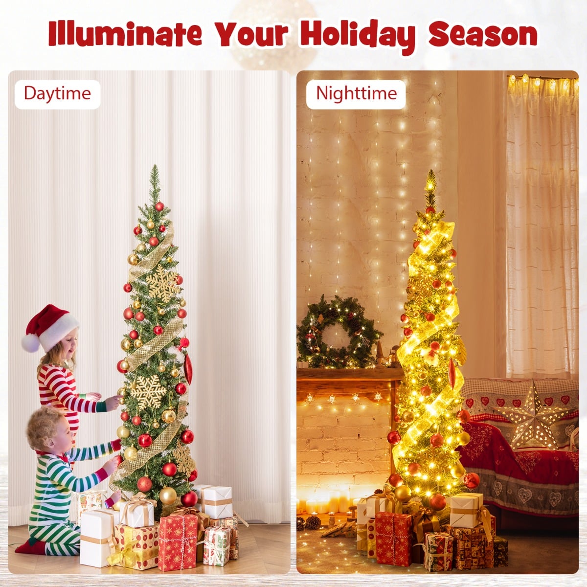 Pre-Lit Christmas Tree with Branch Tips and Warm White LED Lights-5FT