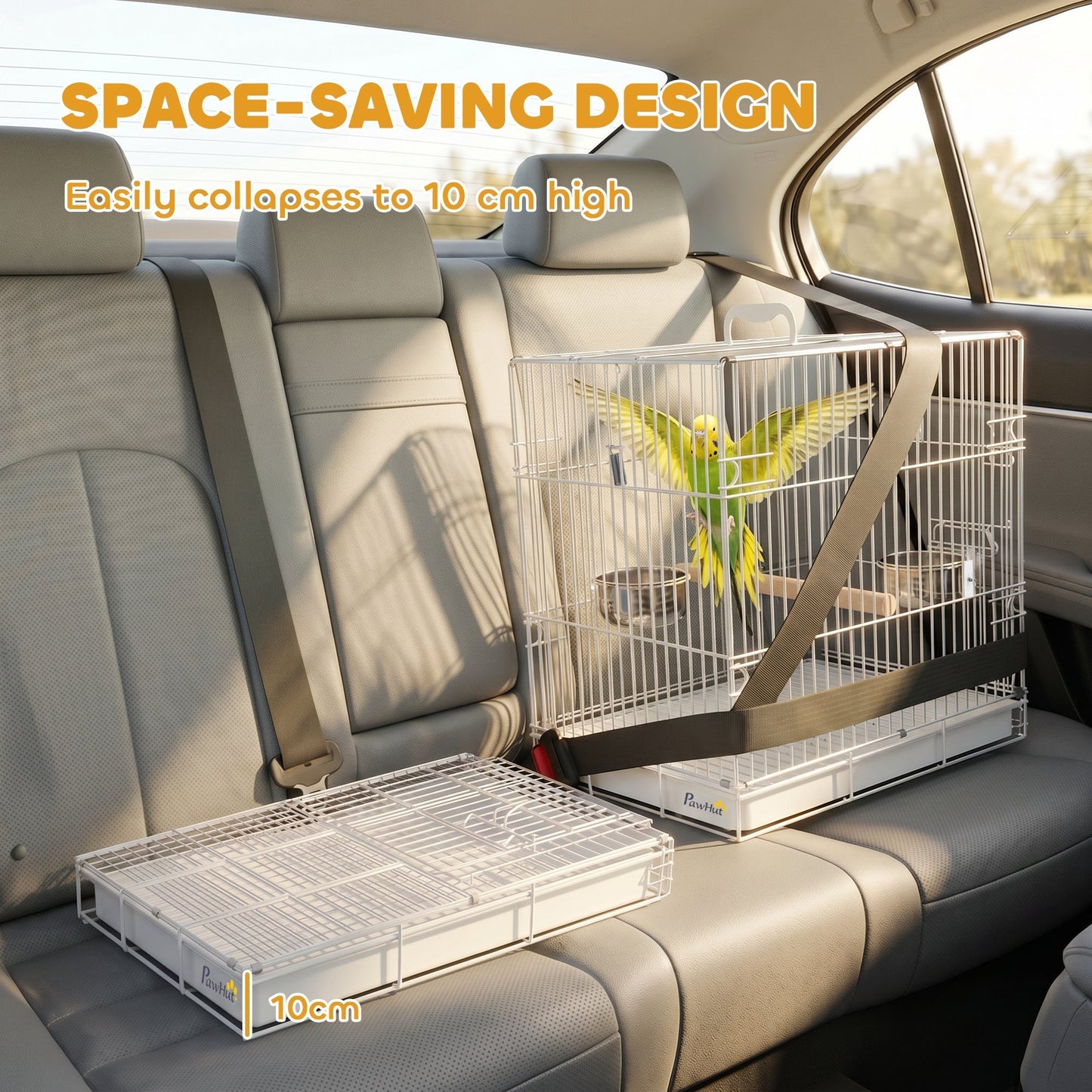 PawHut Bird Cage Foldable Portable Budgie Cage with Wooden Perch 2 Bowls for Travel 49 x 31 x 40 cm Black