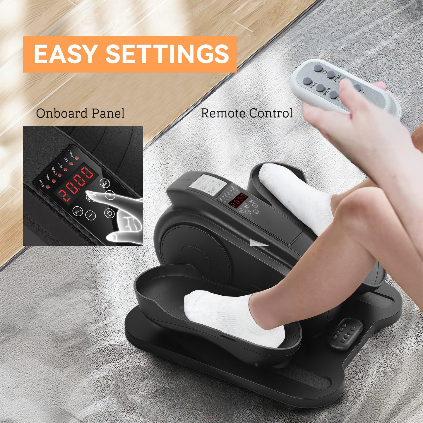 SPORTNOW Under Desk Elliptical Machine, Seated Pedal Exerciser, Mini Elliptical Trainer with LCD Monitor, Remote Control and 10 Adjustable Speed, Quiet & Portable for Seniors, Black
