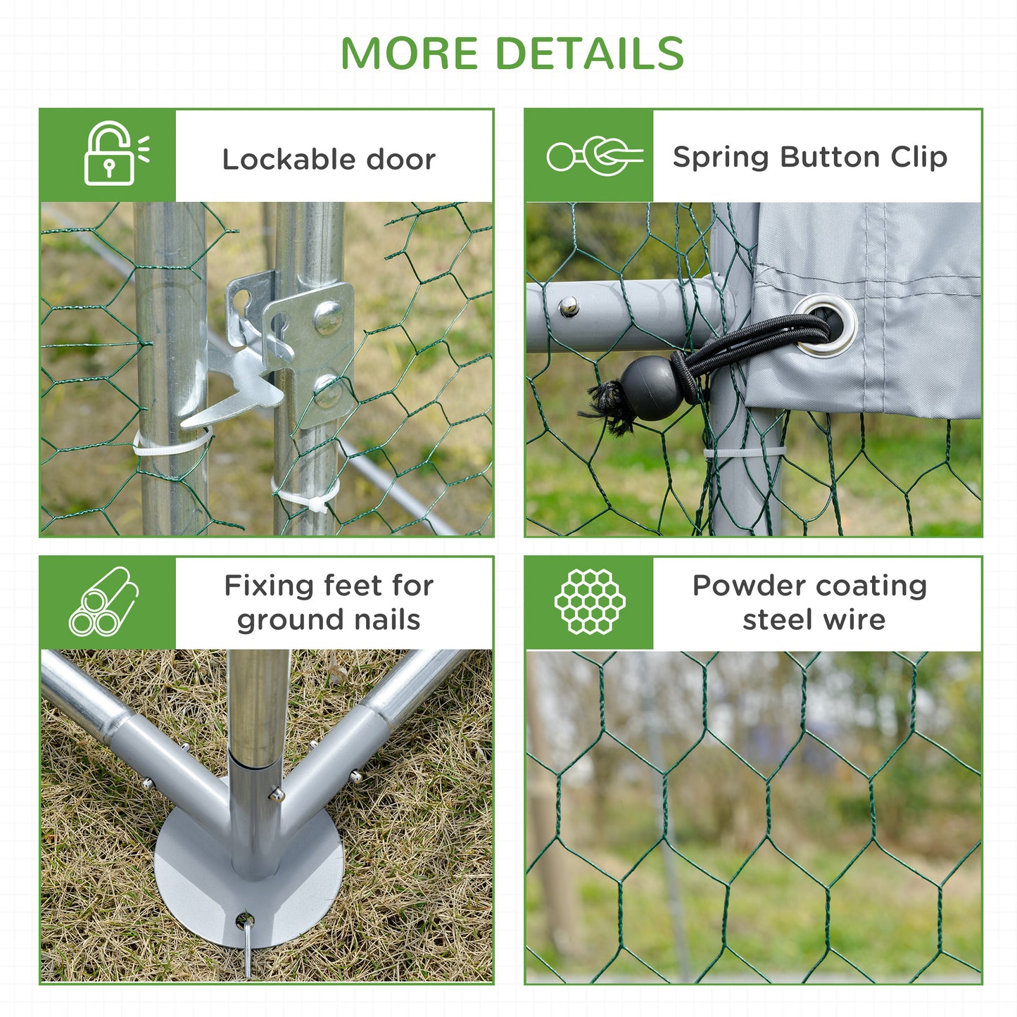حظيرة دجاج مجلفنة من PawHut Walk In Chicken Run، قفص دواجن، حظيرة لعب للحيوانات الأليفة، حديقة مع غطاء مقاوم للماء، 2.8 × 1.9 × 2 متر