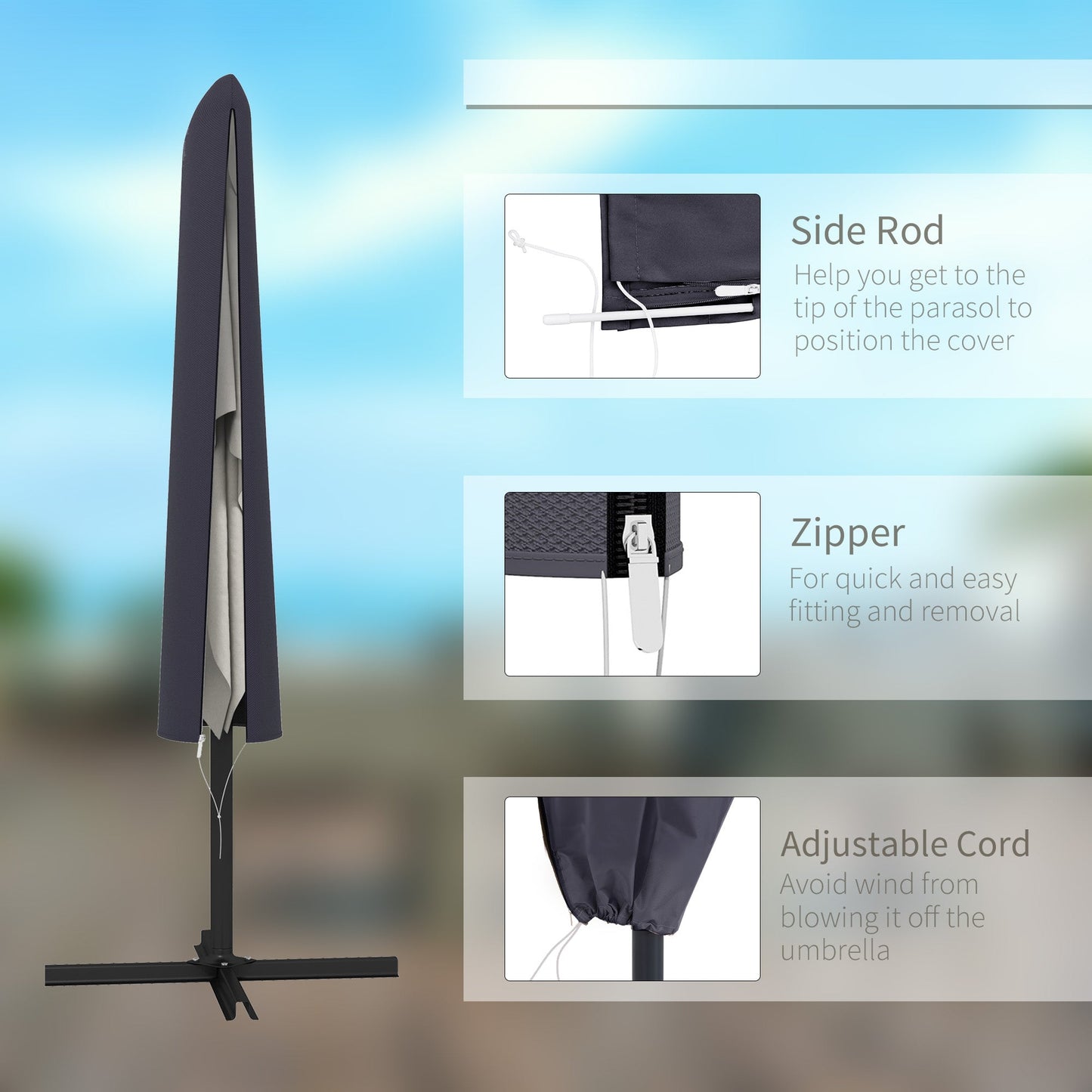 Outsunny Outdoor Cantilever Umbrella Cover Parasol with Rod in Dark Grey