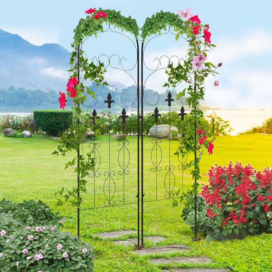 مجموعة تعريشات معدنية من Outsunny مكونة من قطعتين، تعريشة حديقة لإطارات دعم نباتات التسلق، تصميم مزخرف