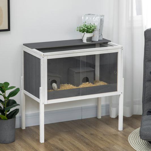 PawHut Wooden Hamster Cage for Dwarf Hamsters in Dark Grey