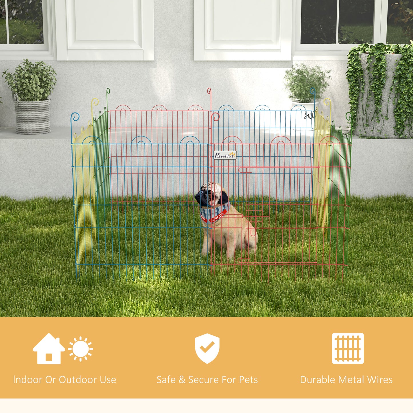 PawHut Pet Playpen Crate, with Eight Panels, Door, for Indoors and Outdoors, 60H x 156cm