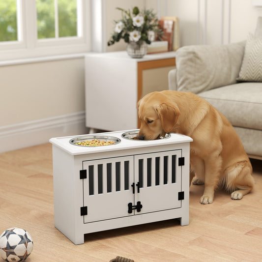PawHut Raised Dog Bowls in White