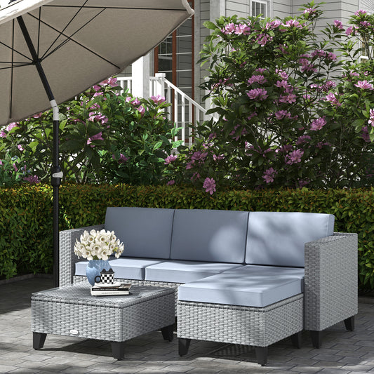 Outsunny 5-Piece Rattan Patio Furniture Set with Corner Sofa in Grey