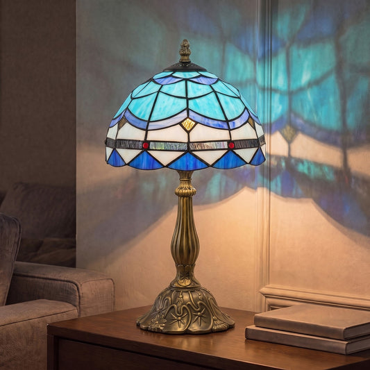HOMCOM Tiffany Stained Glass Table Lamp, Handmade Antique Bedside Lamp, Decorative Night Light