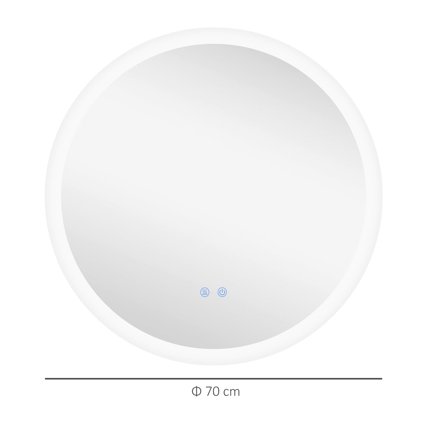 kleankin Round Bathroom Mirror with LED Lights, Wall-Mounted Dimmable Makeup Mirror with 3 Temperature Colours, Defogging Film, Memory Function, Hardwired, 70 x 70Â cm