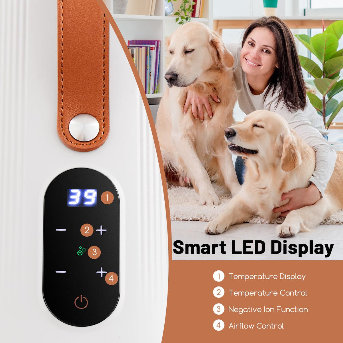 Close up of the smart LED display on the pet hair dryer