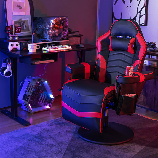 The red and black electric massage gaming chair with cup holder and side pouch