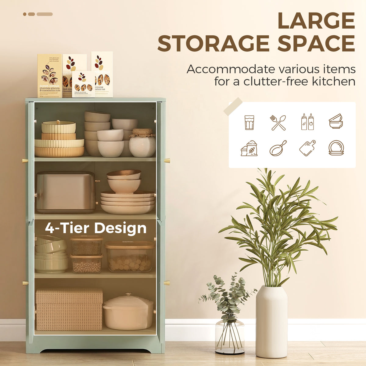 HOMCOM 4-Door Kitchen Storage Cabinet with Adjustable Shelves in Green
