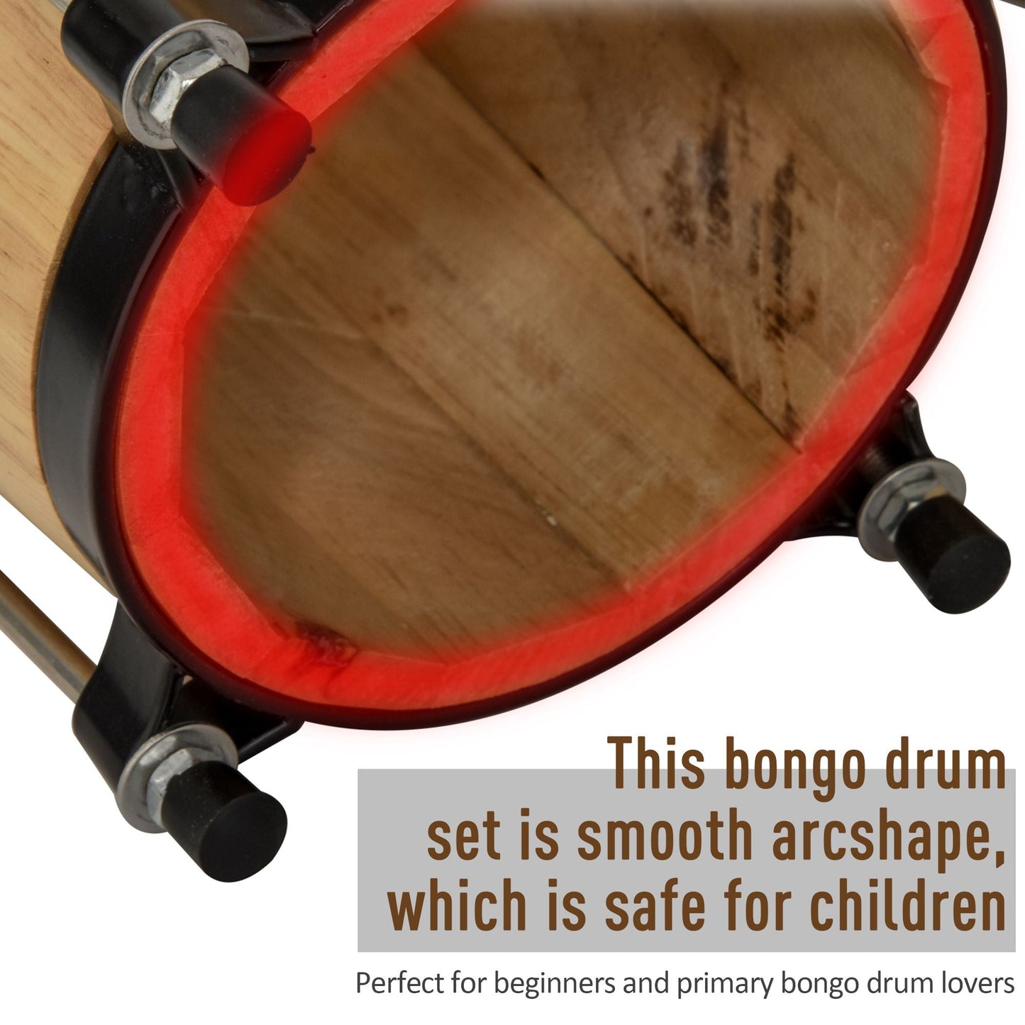 HOMCOM Wooden Bongo Drum Set a7.75" & a7" w/ Drum Head, Percussion Instrument, Drums, Tuning Wrench For Adults Beginners