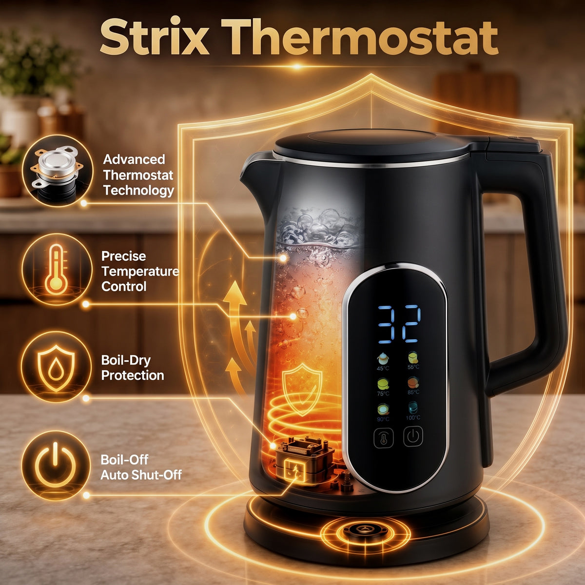HOMCOM Kettle and Toaster Set with LED Touch Screen in Black