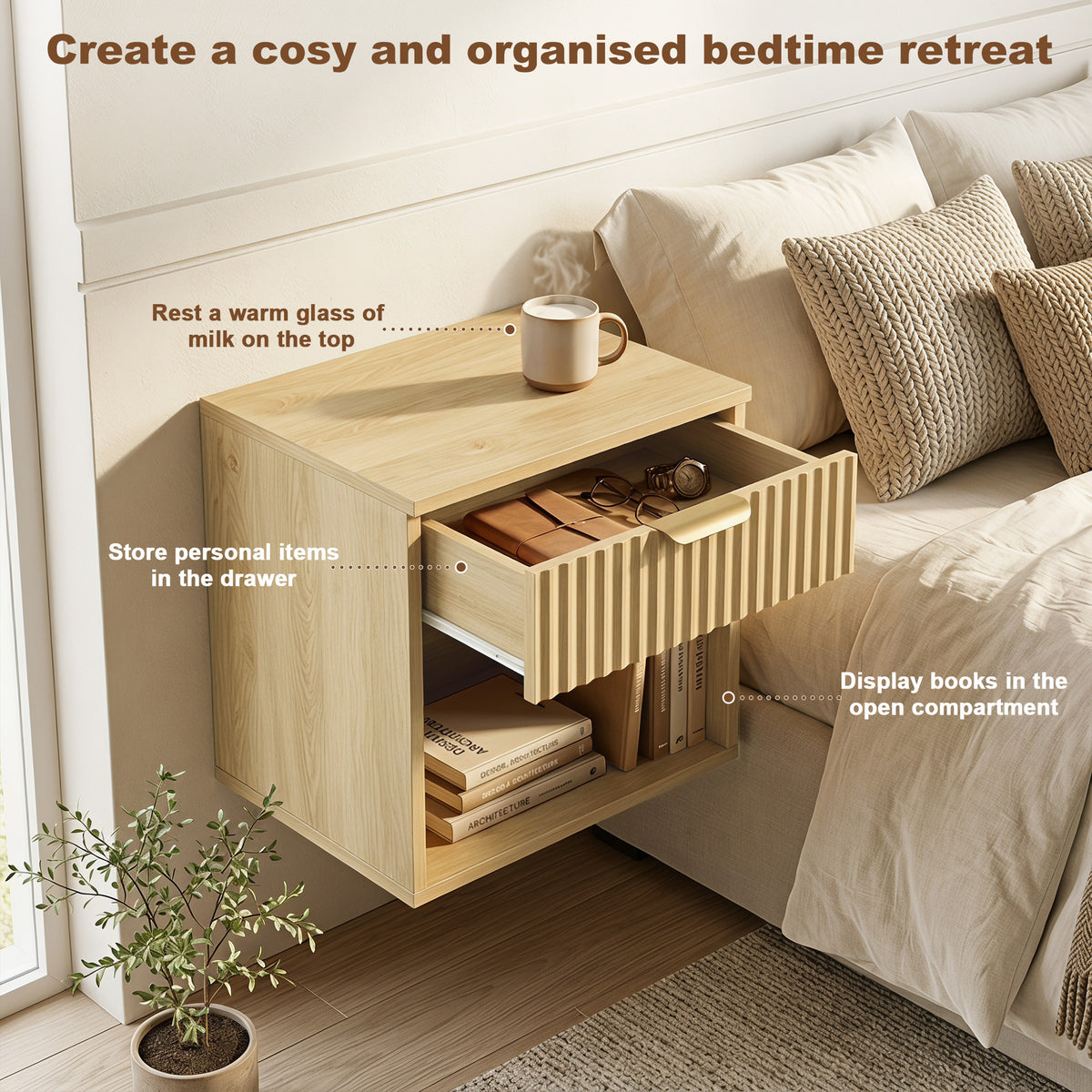 HOMCOM Floating Nightstands Set of 2 in Oak