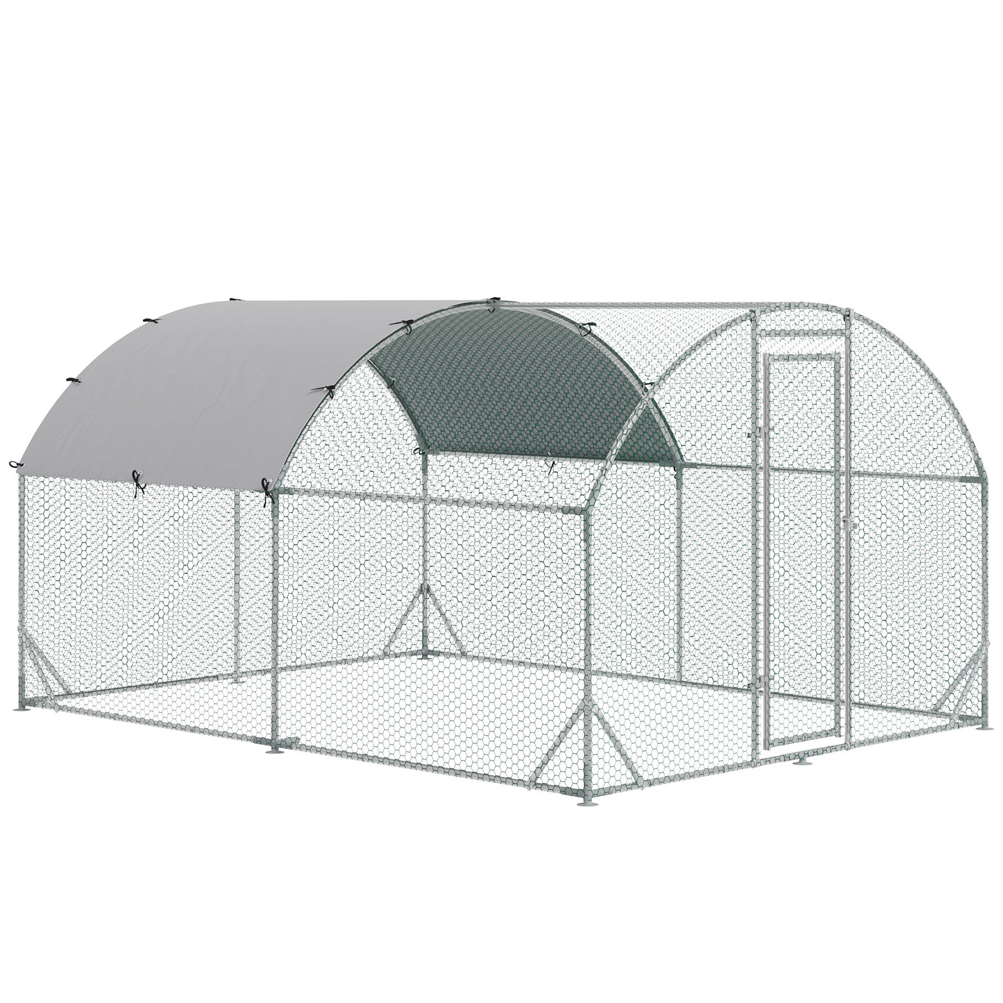حظيرة دجاج مجلفنة من PawHut Walk In Chicken Run، قفص دواجن، حظيرة لعب للحيوانات الأليفة، حديقة مع غطاء مقاوم للماء، 2.8 × 3.8 × 2 متر