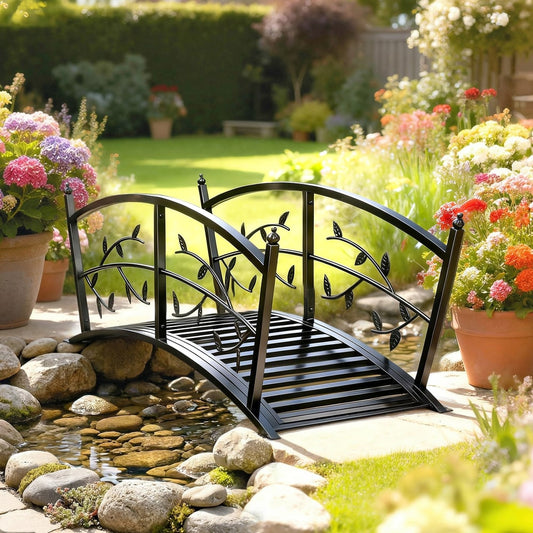 Outsunny 1.2M Metal Garden Bridge with Safety Railings in Black