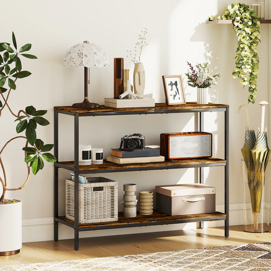 HOMCOM 3-Tier Console Table with Storage Shelves in Rustic Brown