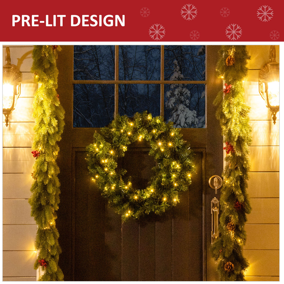HOMCOM 55CM Pre-lit Christmas Wreath