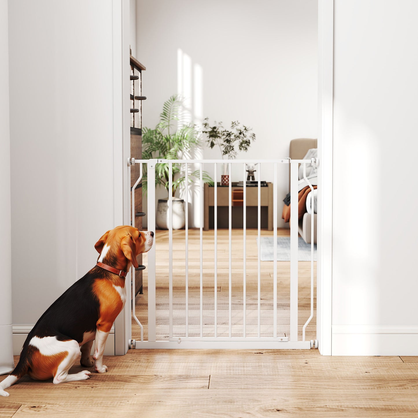 PawHut Extra Wide Dog Safety Gate, with Door Pressure, for Doorways, Hallways, Staircases - White